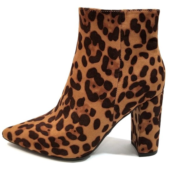 Shoes - New Leopard Chunky Heel Point Toe Booties Boots